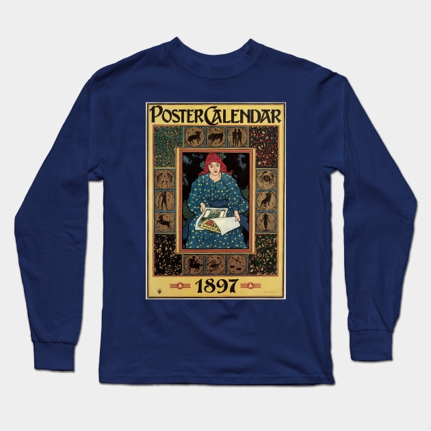 1897 Poster Calendar by Louis John Rhead Long Sleeve T-Shirt by MasterpieceCafe